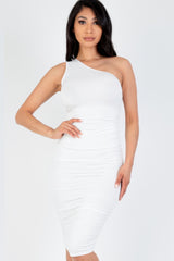Sexy Solid Color Ruched One Shoulder Midi Bodycon Dress | Mixtshop LLC