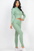 Ribbed Mock Neck Long Sleeve Top & Leggings Set | Mixtshop LLC