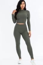 Ribbed Mock Neck Long Sleeve Top & Leggings Set | Mixtshop LLC