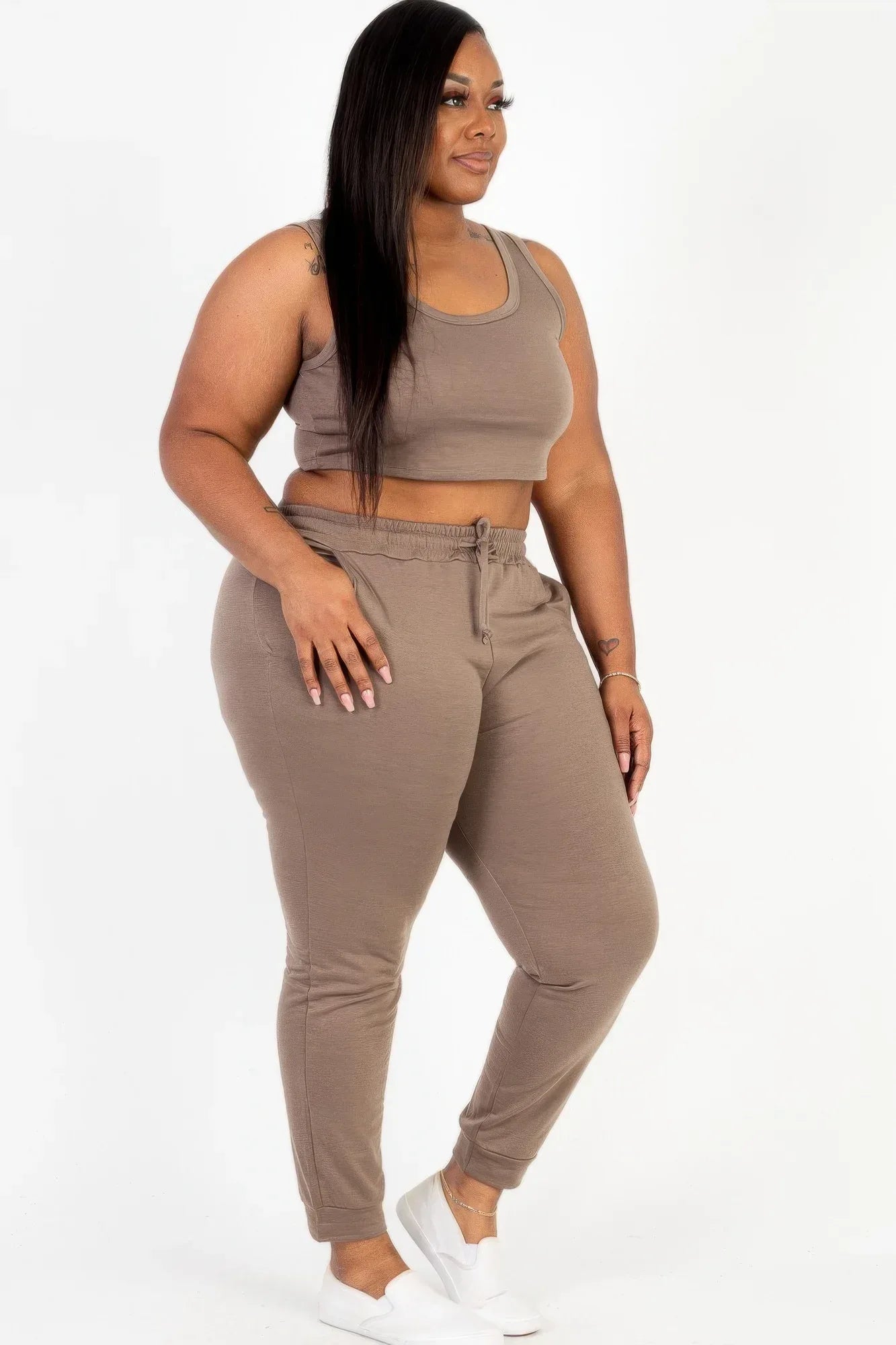 Plus Size French Terry Cropped Tank Top & Joggers Set | Mixtshop LLC