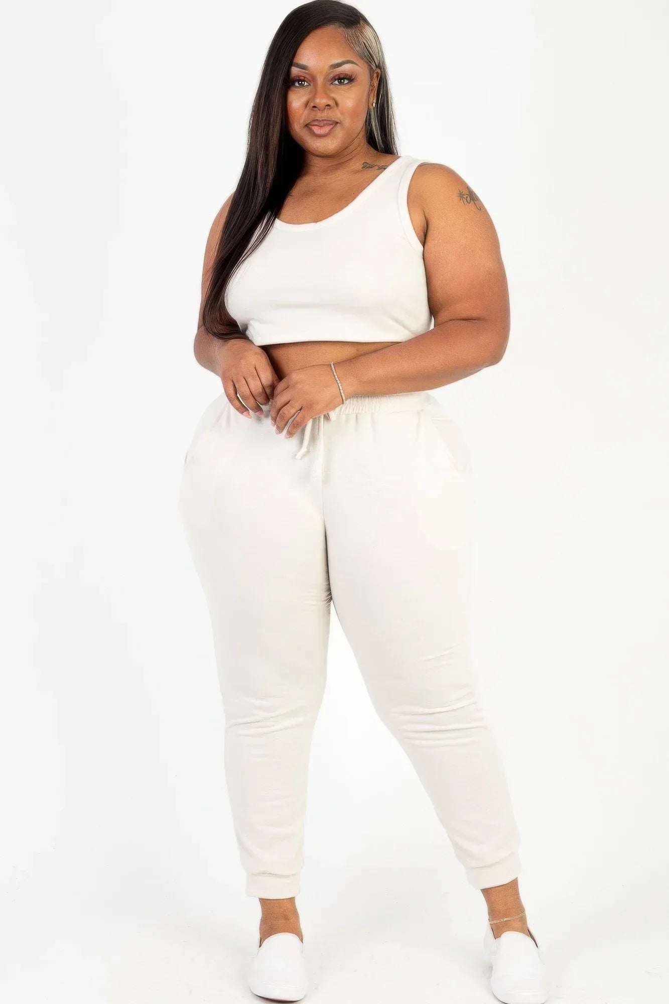 Plus Size French Terry Cropped Tank Top & Joggers Set | Mixtshop LLC