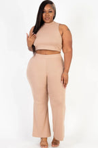 Plus Size Ribbed Mock Neck Crop Tank Top& Bootcut Pants Set | Mixtshop LLC