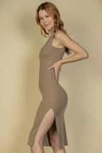 Flat Back Rib Sleeveless Tank Side Slit Bodycon Dress | Mixtshop LLC