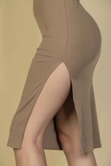 Flat Back Rib Sleeveless Tank Side Slit Bodycon Dress | Mixtshop LLC
