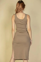 Flat Back Rib Sleeveless Tank Side Slit Bodycon Dress | Mixtshop LLC