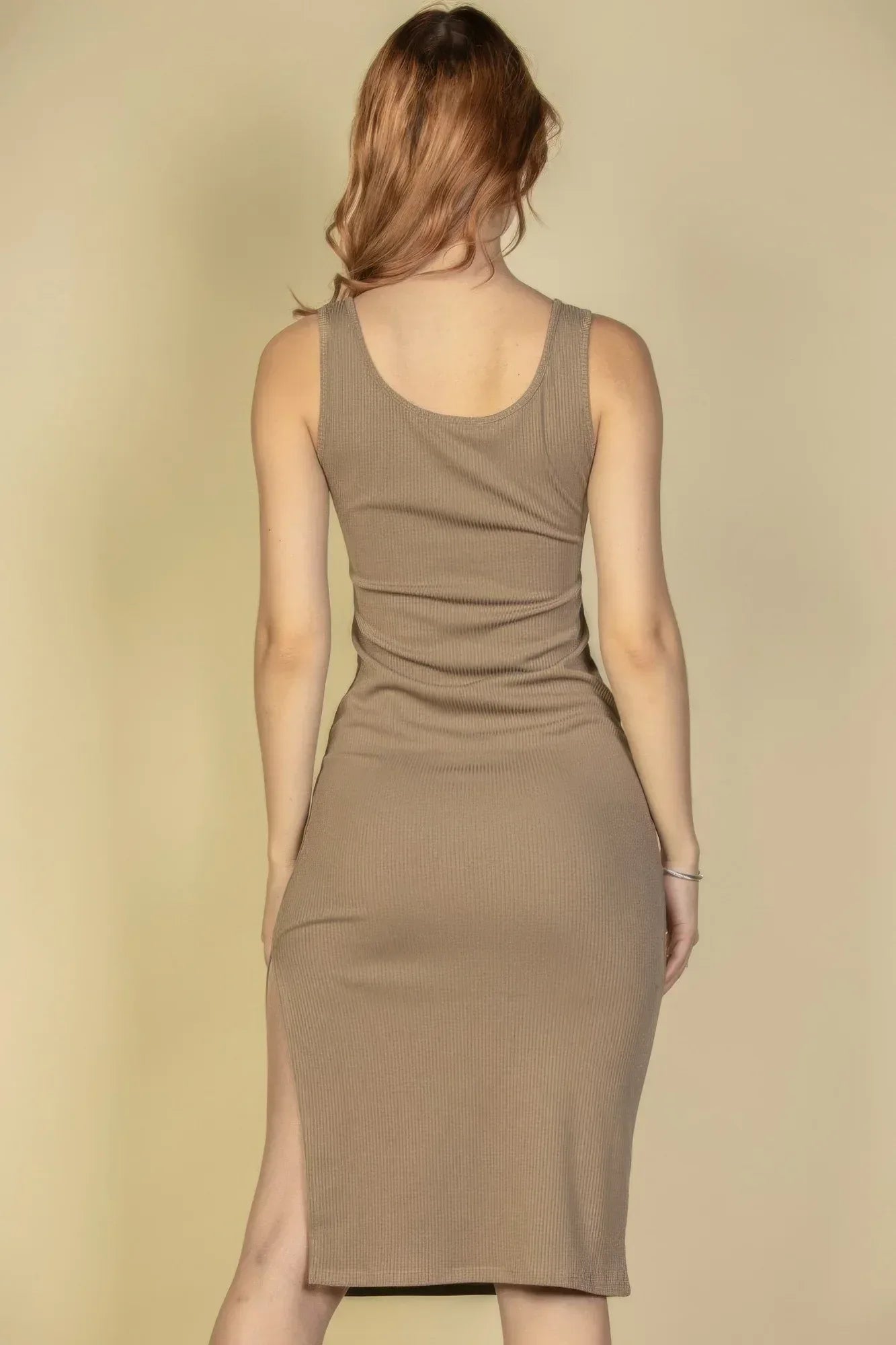 Flat Back Rib Sleeveless Tank Side Slit Bodycon Dress | Mixtshop LLC