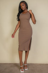 Flat Back Rib Sleeveless Tank Side Slit Bodycon Dress | Mixtshop LLC