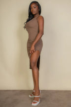 Flat Back Rib Sleeveless Tank Side Slit Bodycon Dress | Mixtshop LLC