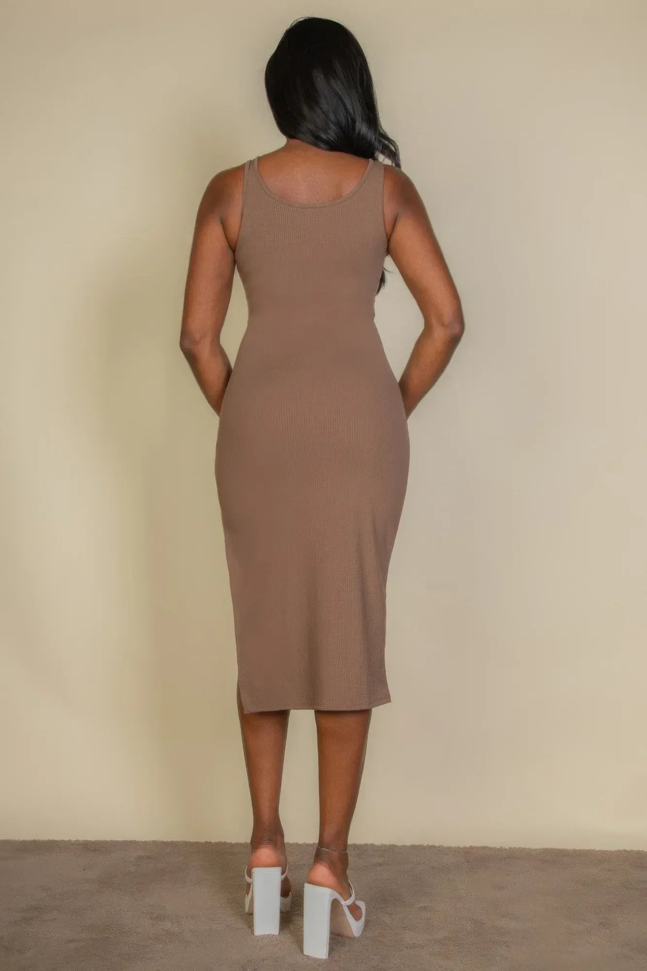 Flat Back Rib Sleeveless Tank Side Slit Bodycon Dress | Mixtshop LLC