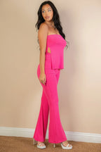 Ribbed Side Slit Bandeau Top & Flare Pants Set | Mixtshop LLC
