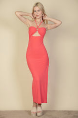 Ribbed Cut Out Front Side Slit Maxi Dress | Mixtshop LLC