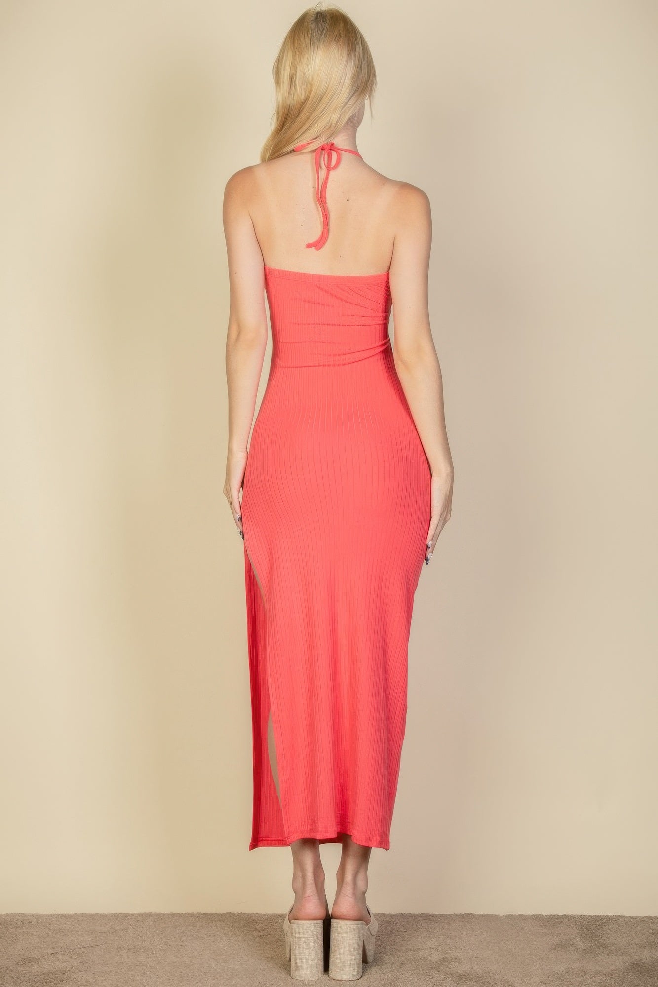 Ribbed Cut Out Front Side Slit Maxi Dress | Mixtshop LLC