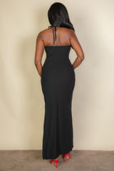 Ribbed Cut Out Front Side Slit Maxi Dress | Mixtshop LLC