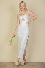 Ribbed Cut Out Front Side Slit Maxi Dress | Mixtshop LLC