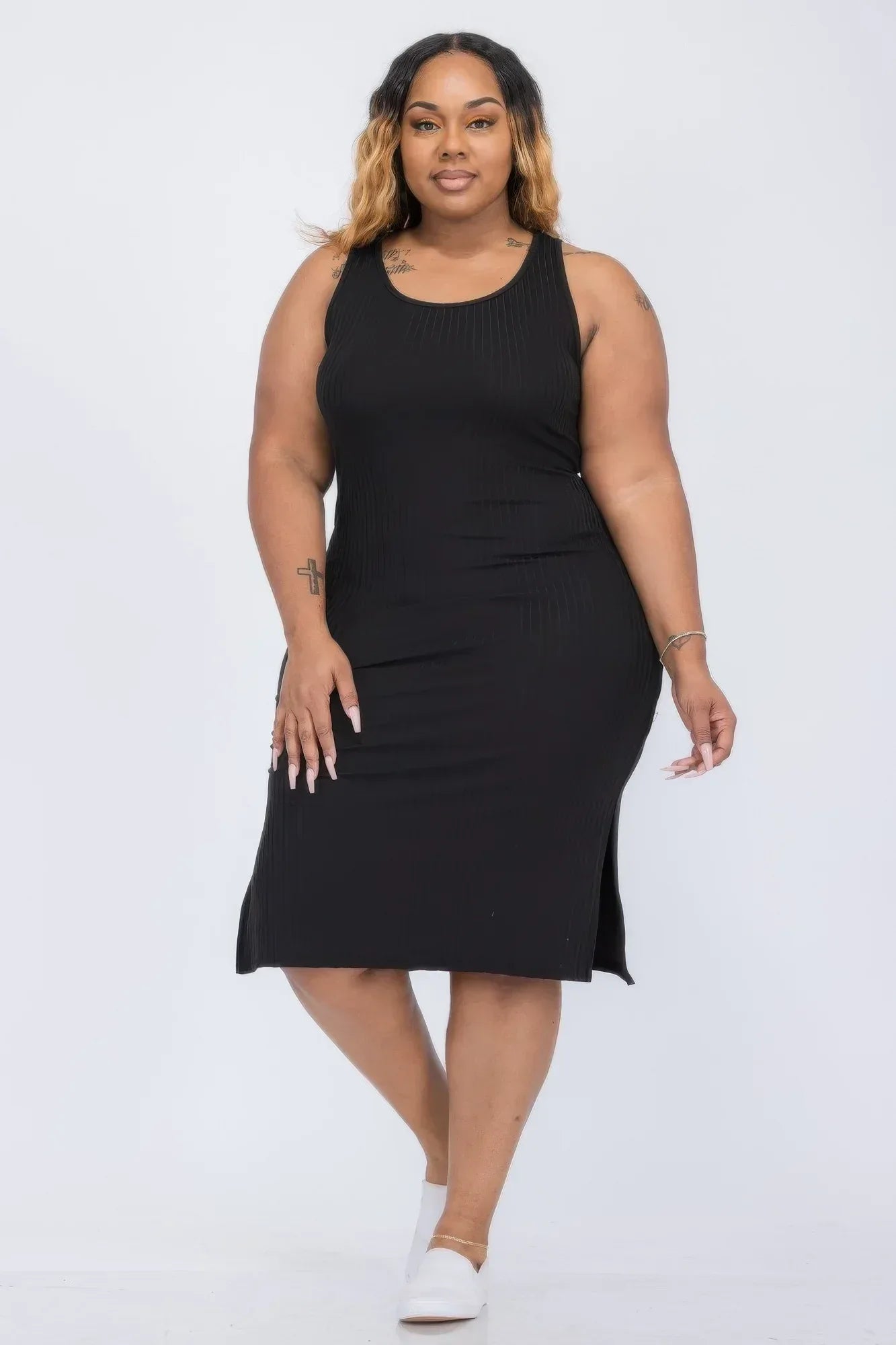 Plus Size Ribbed Side Slit Tank Midi Dress | Mixtshop LLC Main image