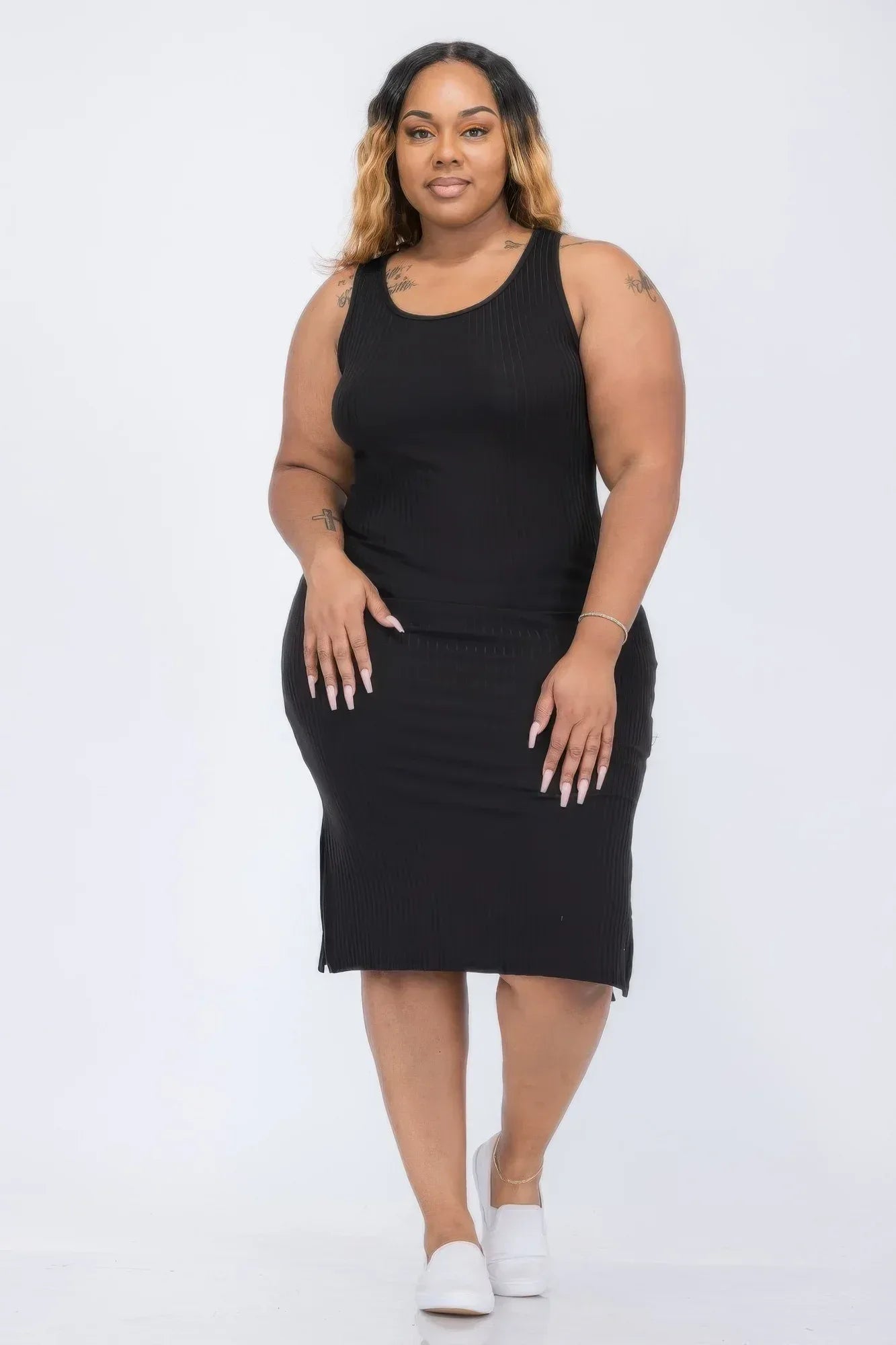 Plus Size Ribbed Side Slit Tank Midi Dress Secondary image