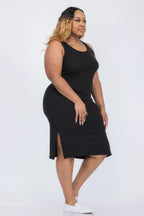 Plus Size Ribbed Side Slit Tank Midi Dress | Mixtshop LLC