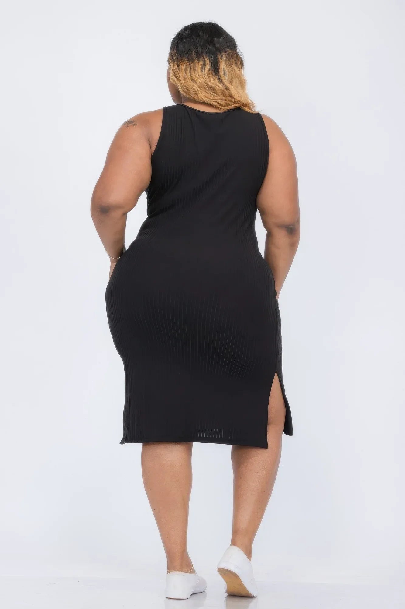 Plus Size Ribbed Side Slit Tank Midi Dress | Mixtshop LLC