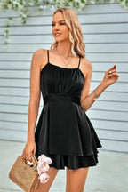 Spaghetti Strap Ruched Satin Layered Romper | Mixtshop LLC