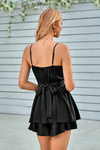 Spaghetti Strap Ruched Satin Layered Romper | Mixtshop LLC