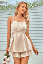 Spaghetti Strap Ruched Satin Layered Romper | Mixtshop LLC