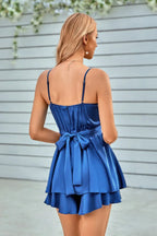 Spaghetti Strap Ruched Satin Layered Romper | Mixtshop LLC