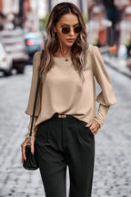 Crew Neck Solid Leg Of Mutton Sleeve Shirt | Mixtshop LLC