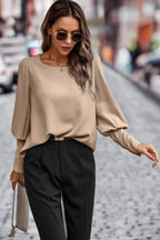Crew Neck Solid Leg Of Mutton Sleeve Shirt | Mixtshop LLC