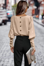 Crew Neck Solid Leg Of Mutton Sleeve Shirt | Mixtshop LLC