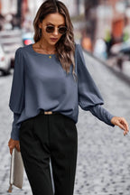 Crew Neck Solid Leg Of Mutton Sleeve Shirt | Mixtshop LLC