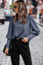 Crew Neck Solid Leg Of Mutton Sleeve Shirt | Mixtshop LLC