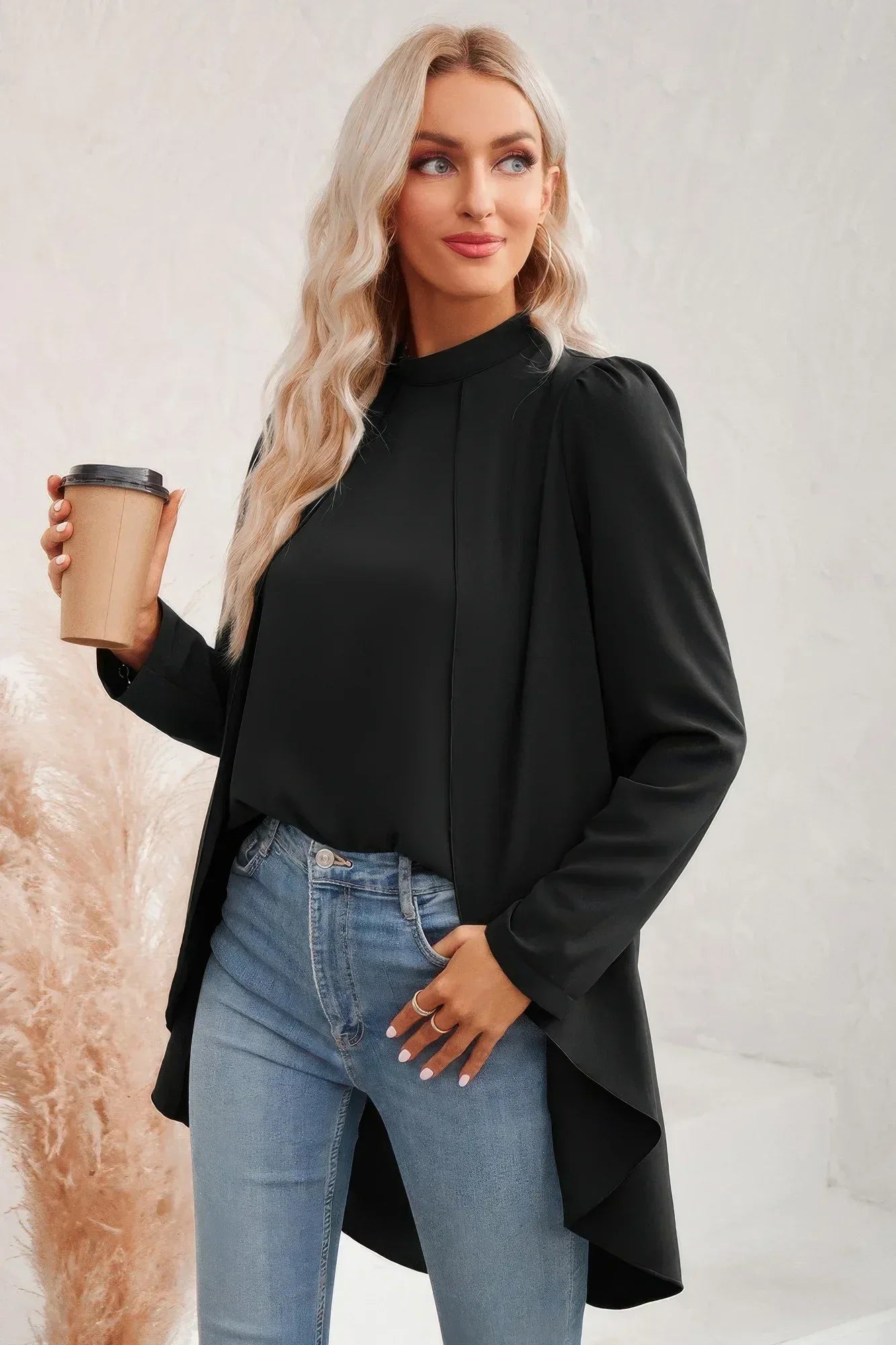 Solid High Low Long Sleeve Blouse | Mixtshop LLC