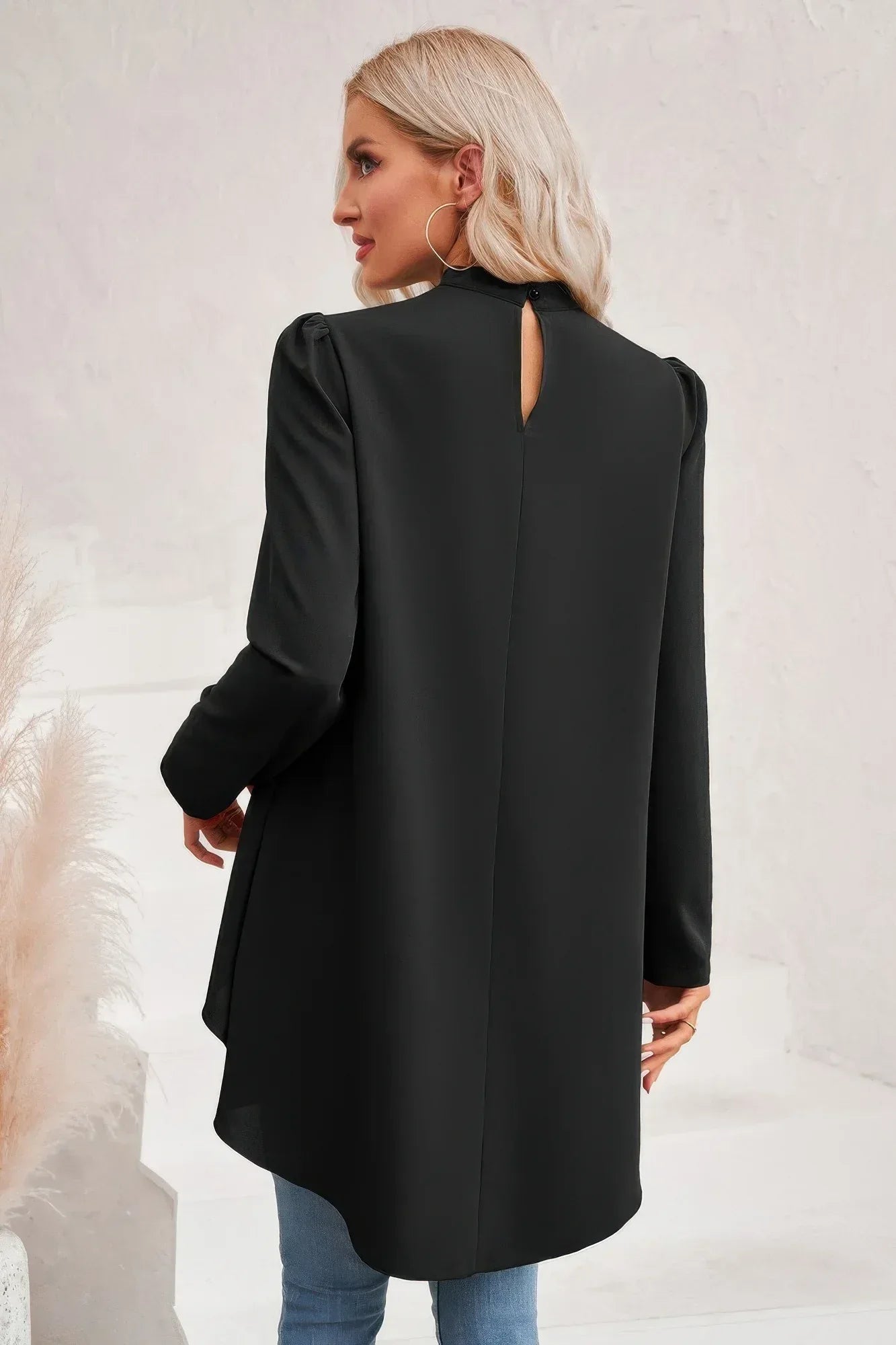 Solid High Low Long Sleeve Blouse | Mixtshop LLC