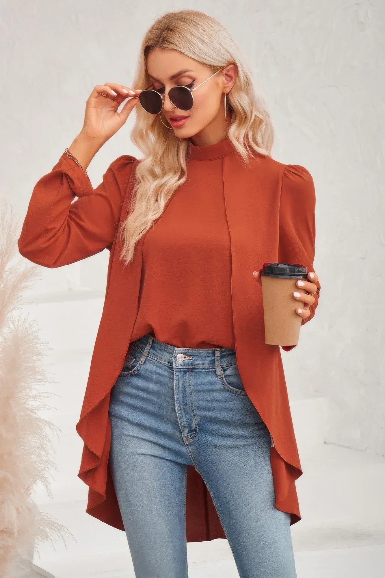 Solid High Low Long Sleeve Blouse | Mixtshop LLC