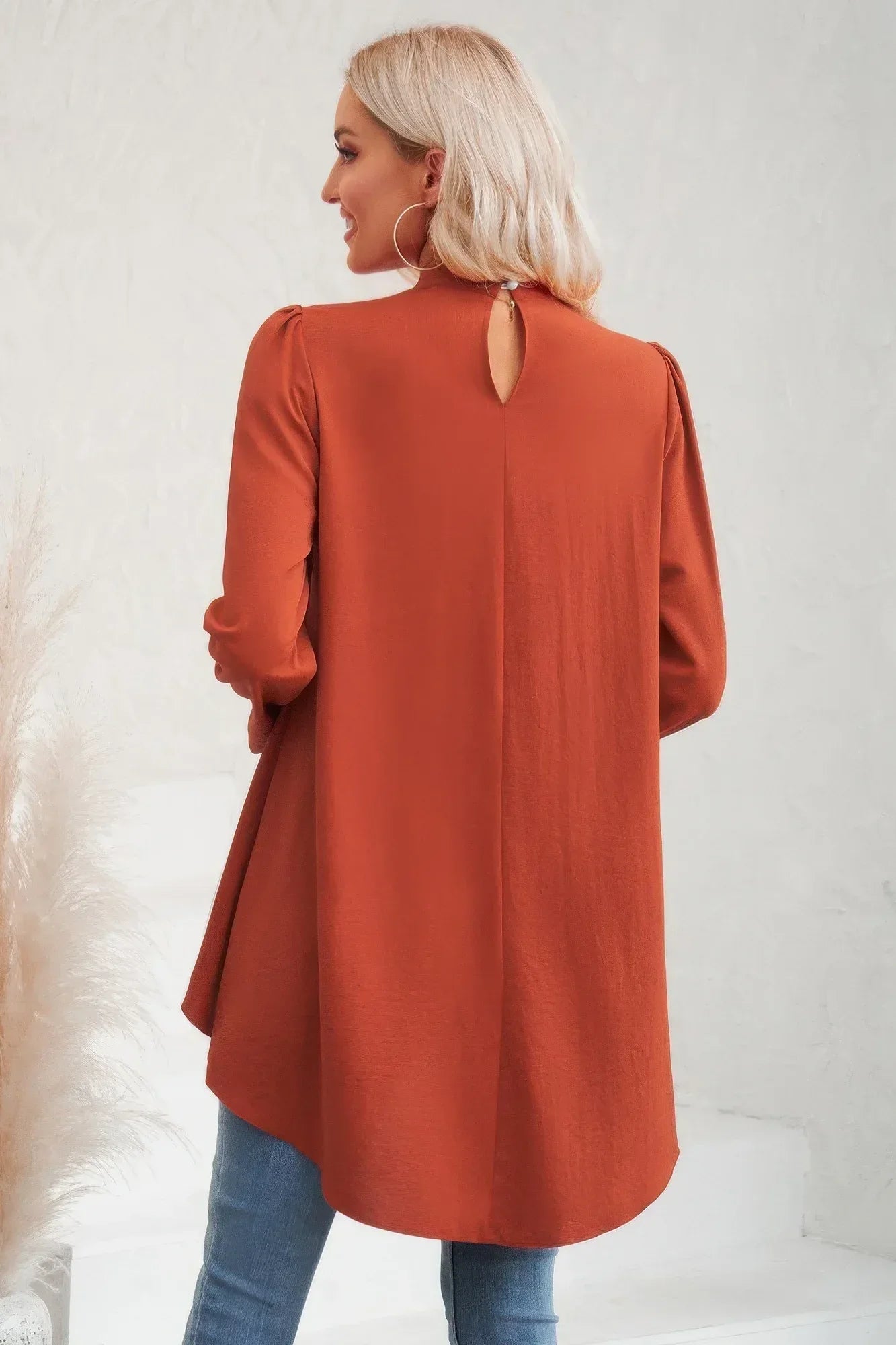 Solid High Low Long Sleeve Blouse | Mixtshop LLC