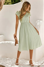 V Neck Short Sleeve Solid Ruffle A Line Midi Dress | Mixtshop LLC