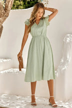 V Neck Short Sleeve Solid Ruffle A Line Midi Dress | Mixtshop LLC
