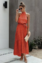 Tie Back Polka Dot Ruffle Hem Halter Dress | Mixtshop LLC