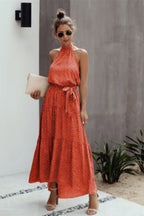 Tie Back Polka Dot Ruffle Hem Halter Dress | Mixtshop LLC