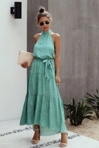 Tie Back Polka Dot Ruffle Hem Halter Dress | Mixtshop LLC