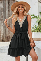 V Neck Sleeveless Belted A-line Tiered Dress | Mixtshop LLC