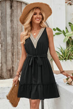 V Neck Sleeveless Belted A-line Tiered Dress | Mixtshop LLC