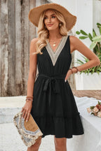V Neck Sleeveless Belted A-line Tiered Dress | Mixtshop LLC