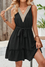 V Neck Sleeveless Belted A-line Tiered Dress | Mixtshop LLC