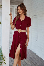 V Neck Short Dress Solid Midi Dress | Mixtshop LLC