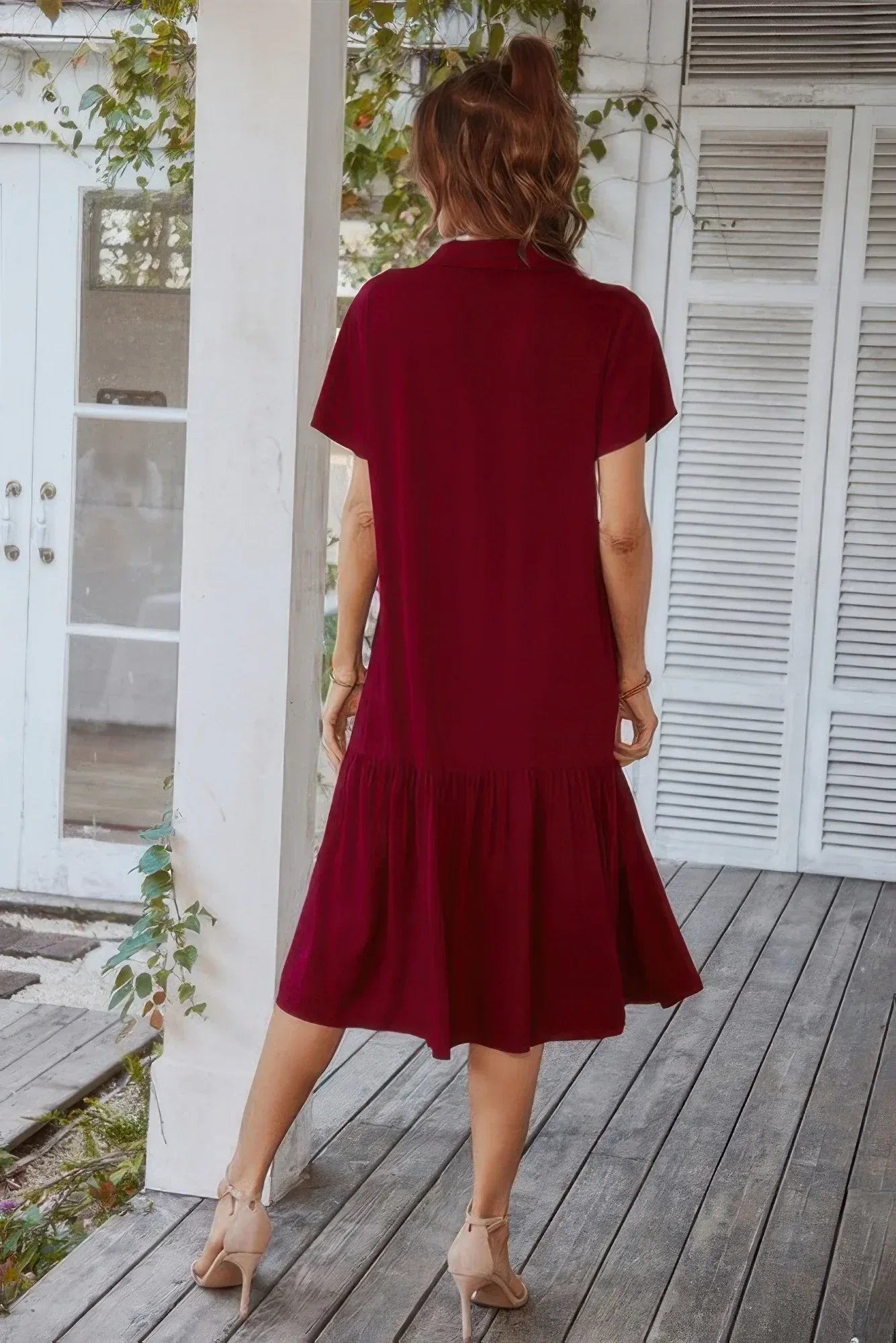 V Neck Short Dress Solid Midi Dress | Mixtshop LLC