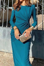 Elegant Round Neck Solid Ruched Wrap Hem Dress | Mixtshop LLC