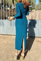 Elegant Round Neck Solid Ruched Wrap Hem Dress | Mixtshop LLC