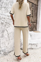 Two Pieces Outfits Knit Short Sleeve Wide Leg Loun | Mixtshop LLC