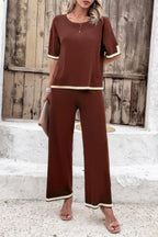 Two Pieces Outfits Knit Short Sleeve Wide Leg Loun | Mixtshop LLC
